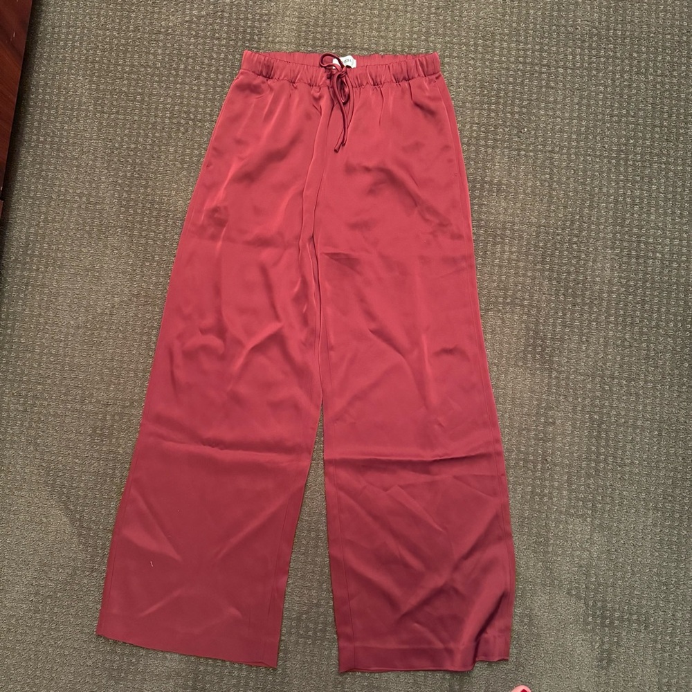 Aritzia Rich Burgundy Wide-Leg Satin Lodge Pants - Picture 2 of 5